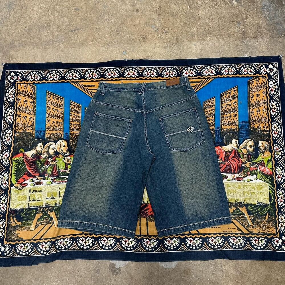 Enyce baggy blue jorts Size 34 light blue sandy mud wash baggy long jean shorts - Picture 6 of 8